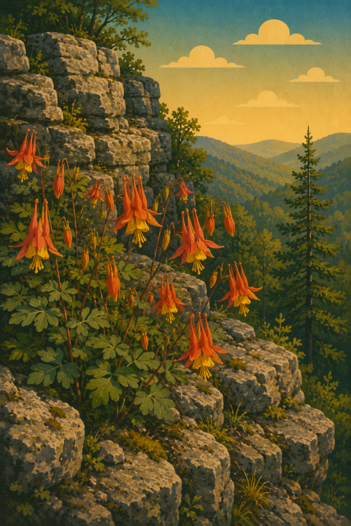 Eastern Columbine on limestone ledge Art